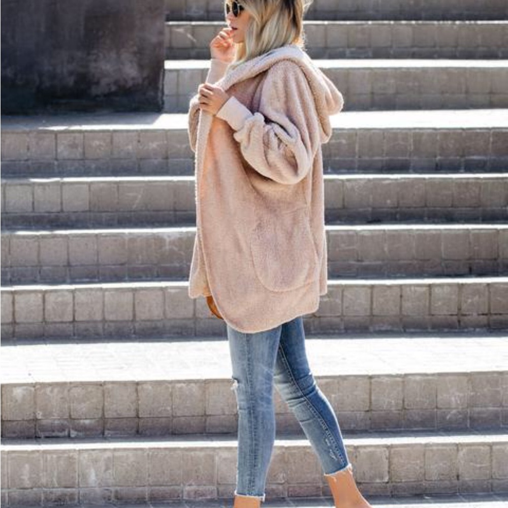 Women Fleece hoodie jacket Coats Button Down Lapel Sherpa Shacket Outwear
